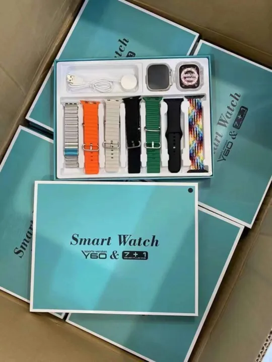 Y60 Ultra Smart Watch Smart with 7 in 1 Straps with Silicon Proctive Case and Steel Chain Strap