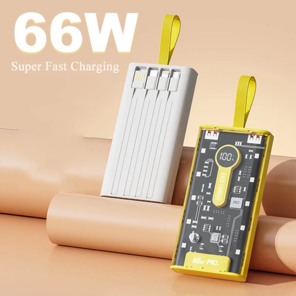Power Bank 20000mah 66W Transparent Fast Charging PD 22W External Battery Charger With 10 LED Built-in Tourch