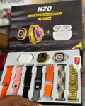 H20 Ultra Smart Watch 10 in 1 Set Limited Gold Edition With Free Airpods and Gold Steel Chain Strap