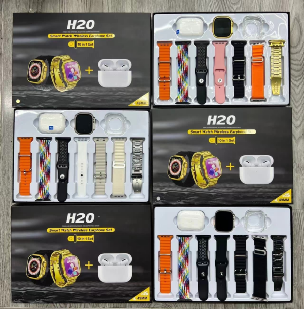 H20 Ultra Smart Watch 10 in 1 Set Limited Gold Edition With Free Airpods and Gold Steel Chain Strap